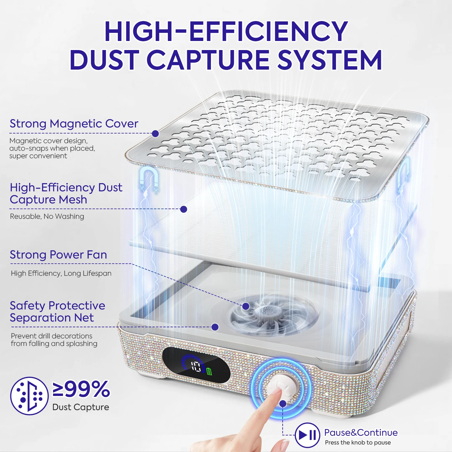 عرض الطاقة مانيكير مجمع غبار الأظافر مع حزام مغناطيسي قابل للفصل جامع الأظافر لصالون مانيكير المنزل