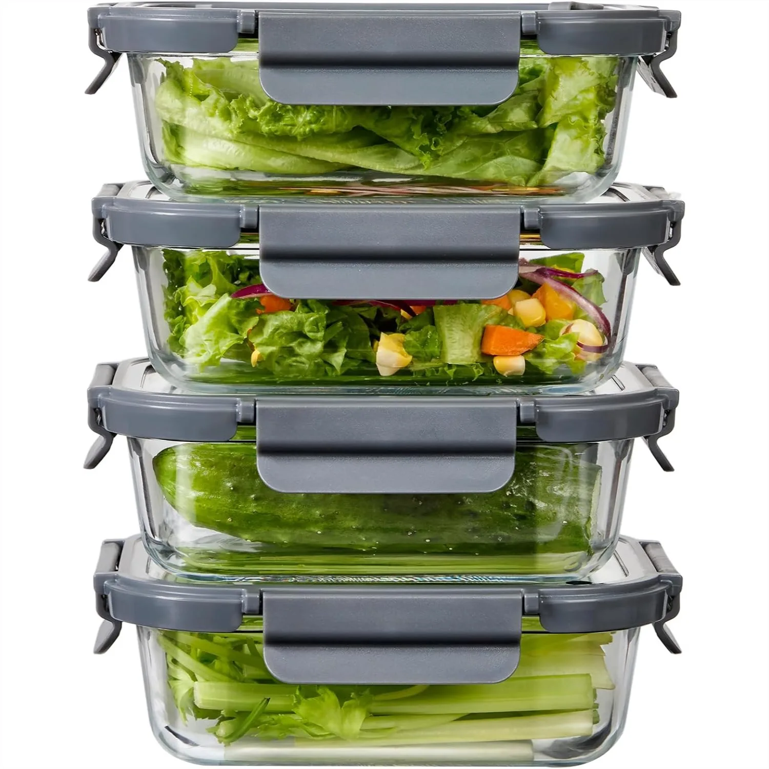 

Glass Food Storage Containers with Lids, 4 Pack of 22oz, Airtight Meal Prep Containers, Leakproof for Lunch
