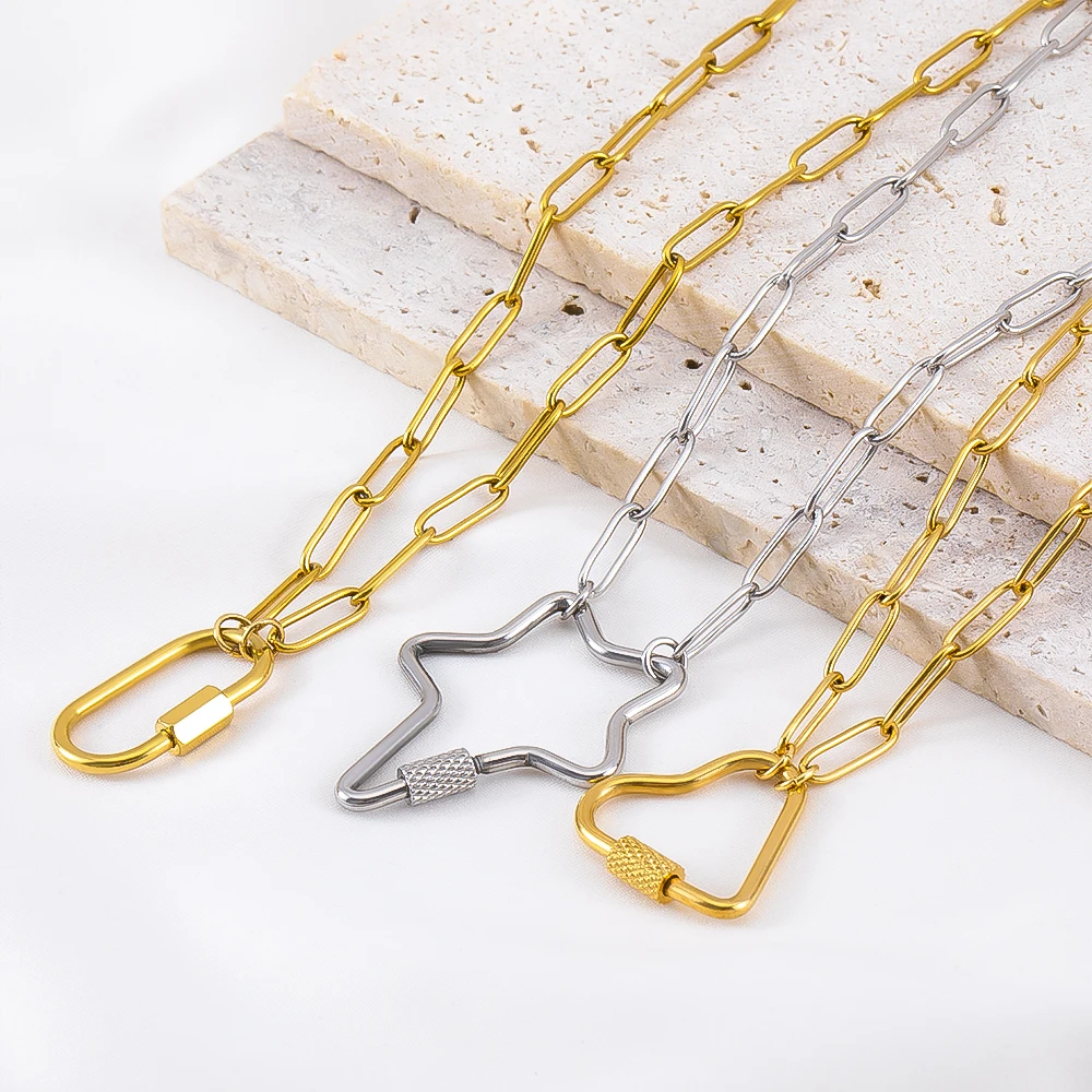 1pc Stainless Steel Heart Oval Spiral Clasp Necklace Semi-finished Frame Charm Chain & Adjustable Extension Chain DIY Necklace image 5