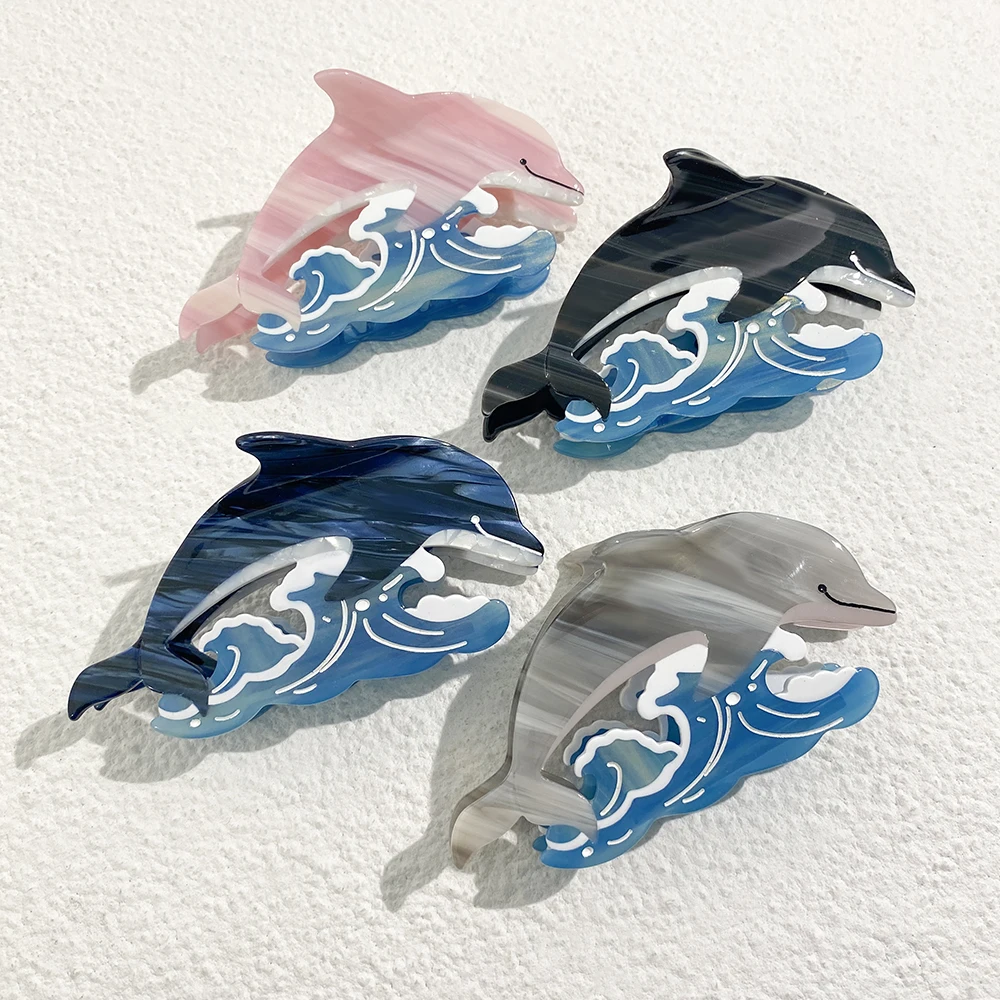 

Creative Acetate Whale Shape Waves Hair Clip Claw For Women Girls Personality Ocean Series Hairpin Hair Accessories of Thick