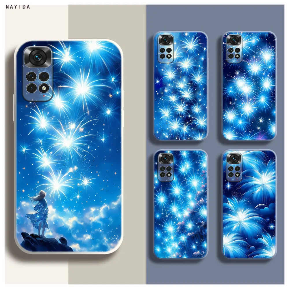 Soft Silicone Phone Case For Xiaomi Redmi Note 12 11 12S Pro Plus 12c 11a 4G 5G Original Cover Fantasy Blue Fireworks