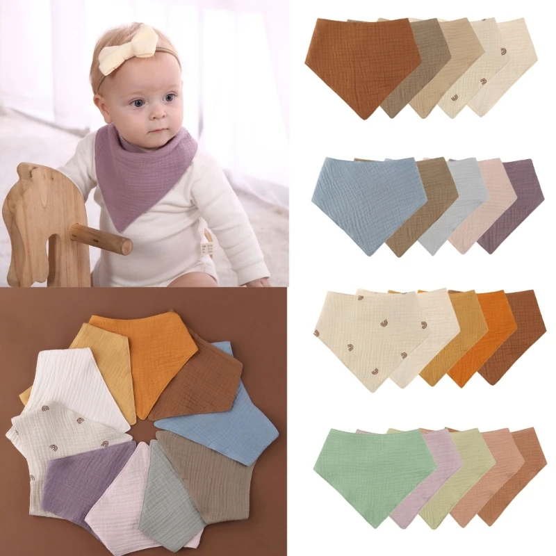 Bavoir en coton pour bébé, 5 pièces, couleur unie, pour nouveau-né, écharpe triangulaire, serviette d'alimentation, Bandana,