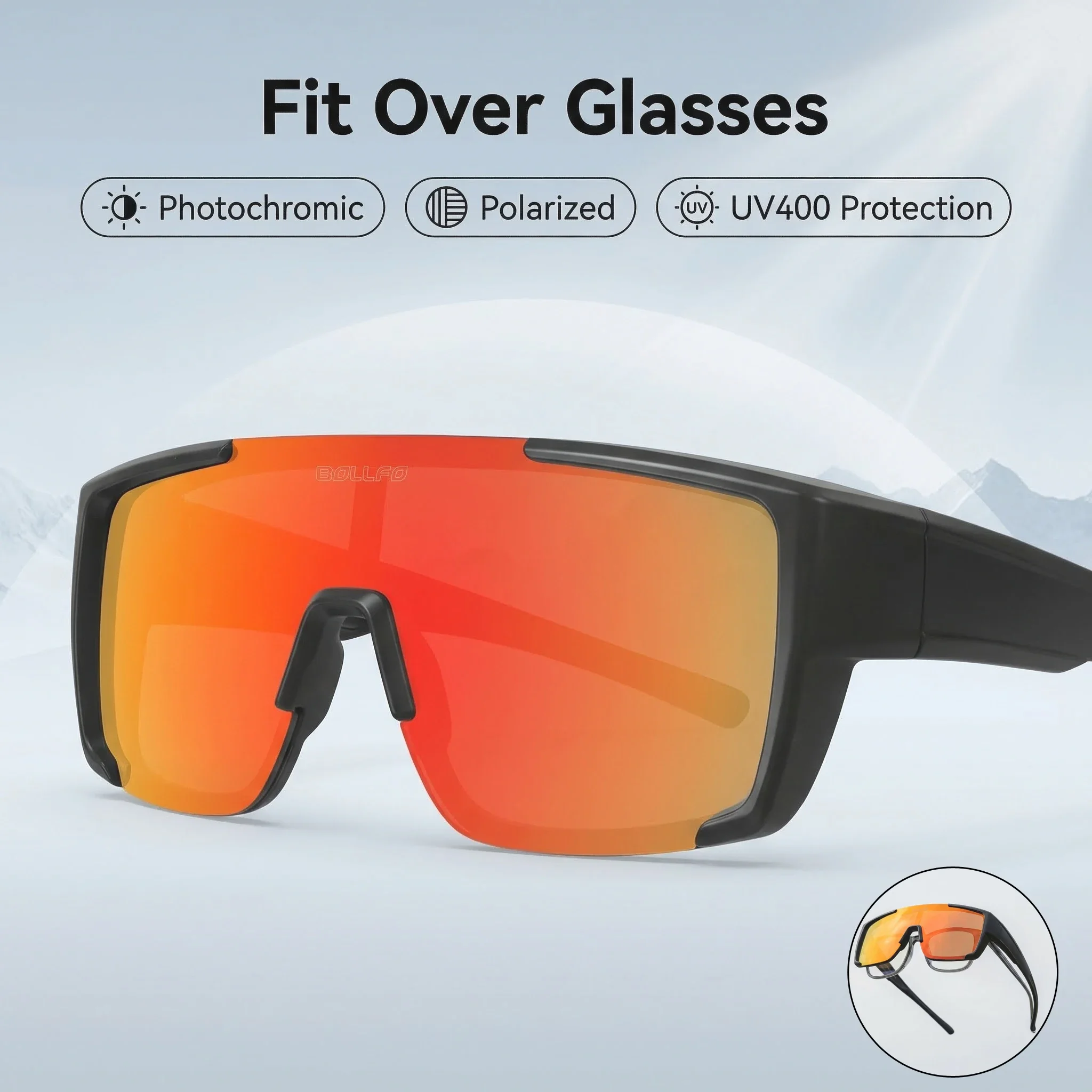 

Photochromic Polarized Sunglasses Fit Over Prescription Glasses for Men Women Oversized Square UV400 Sports Cycling Golf Driving