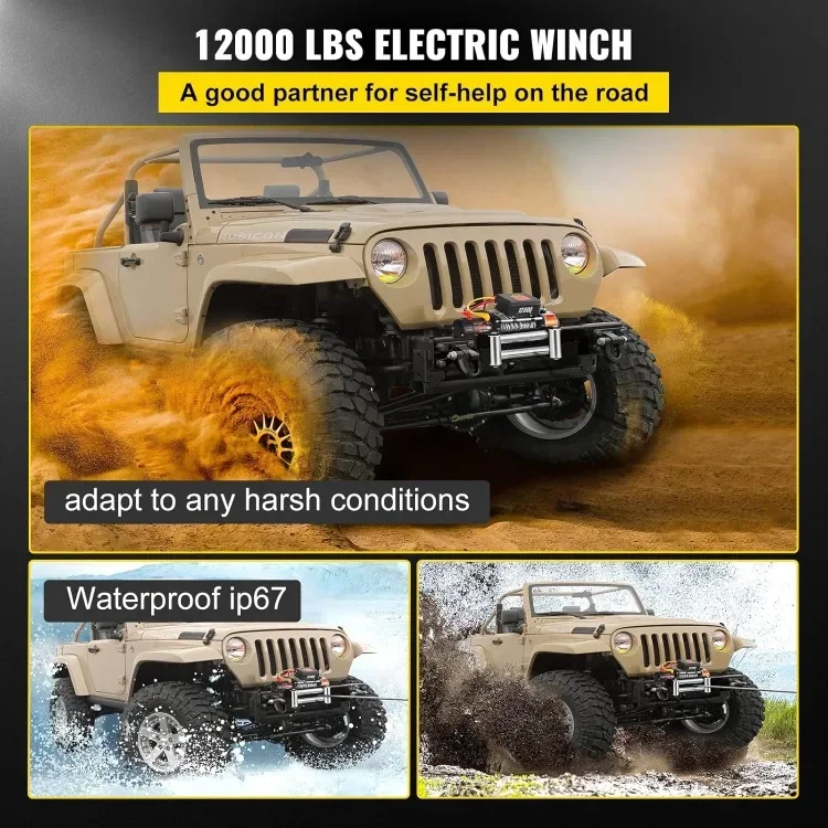 12000lbs Electric Winch 85ft/26m Steel Cable 12V Power Winch Jeep Winch with Wireless Remote Control and Powerful