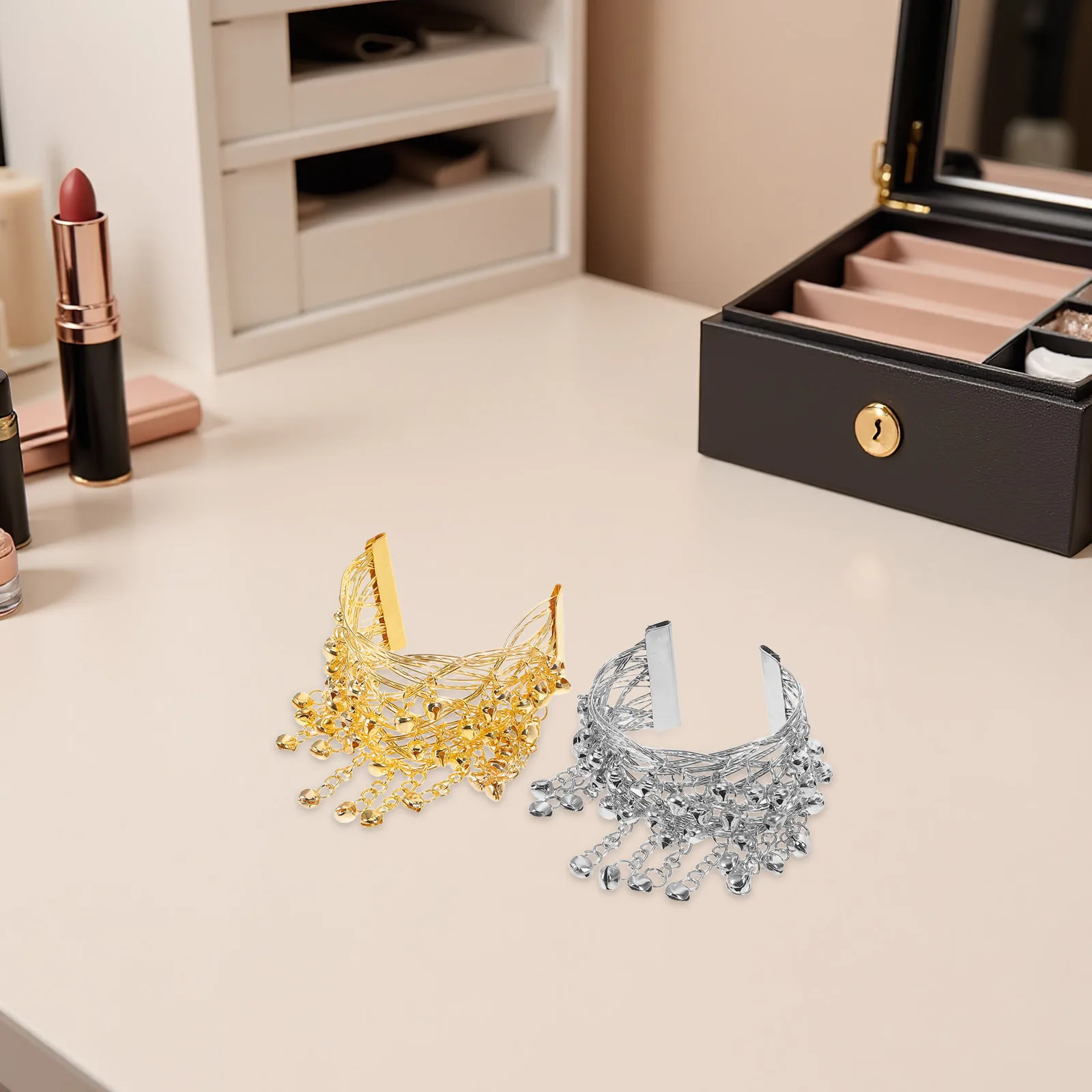 2 個ベリーダンスアームブレスレットメタルカフバングル伝統的なモダンスタイルのメロディアスベル快適なダンス衣装アクセサリー