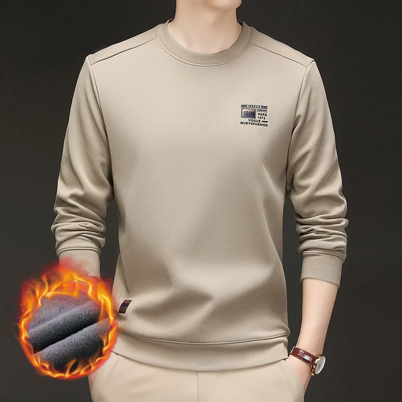 

Pierre Cardin Men's Fce Lined Silk Blend Thi Long Sve round Ne Sweatirt Winter Warm Casual T-irt Stand Fit