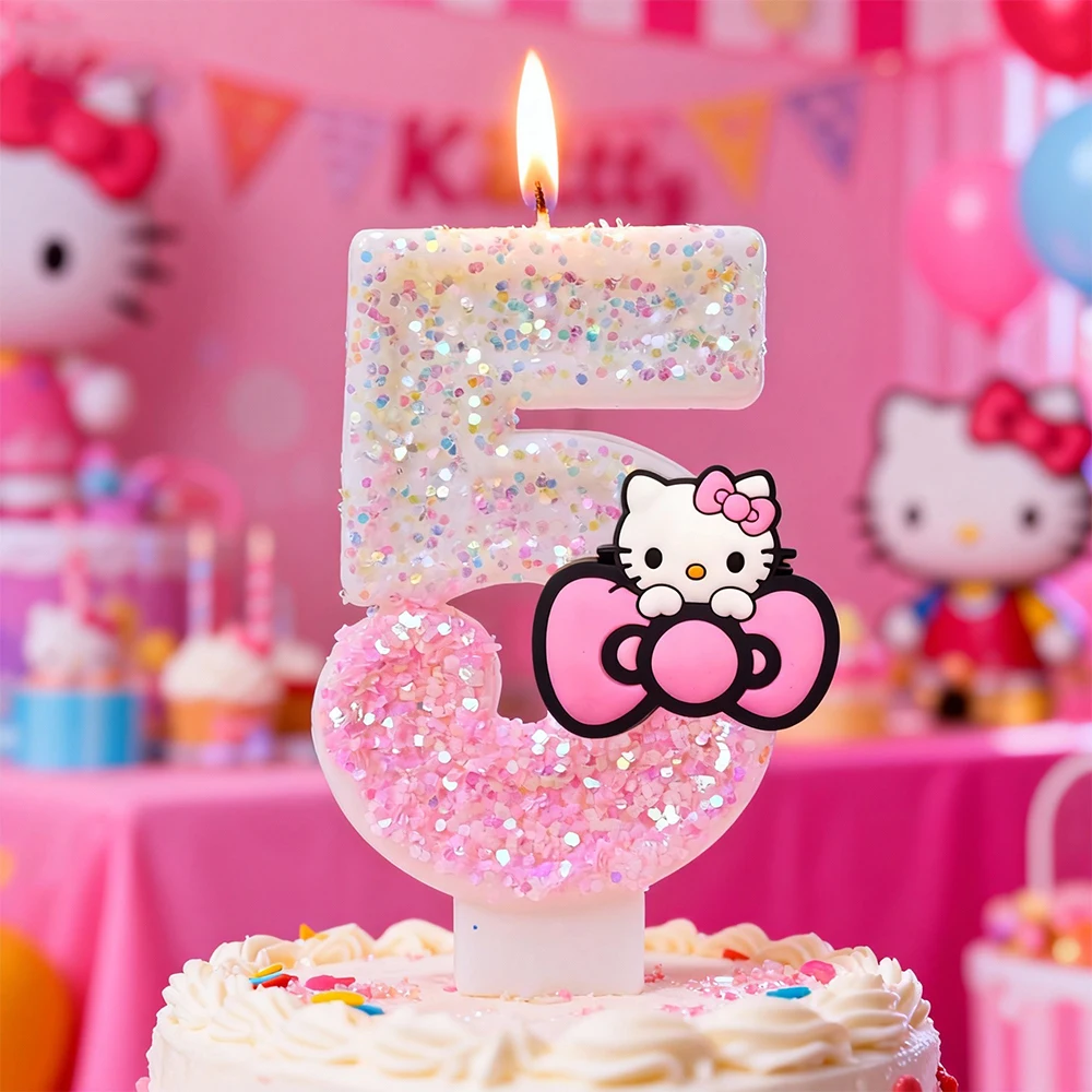 Vela de Hello Kitty número 0-9, decoración de vela para pastel de cumpleaños de bebé, adorno para tarta de fiesta de cumpleaños de Hello Kitty, regalo de decoración para Baby Shower