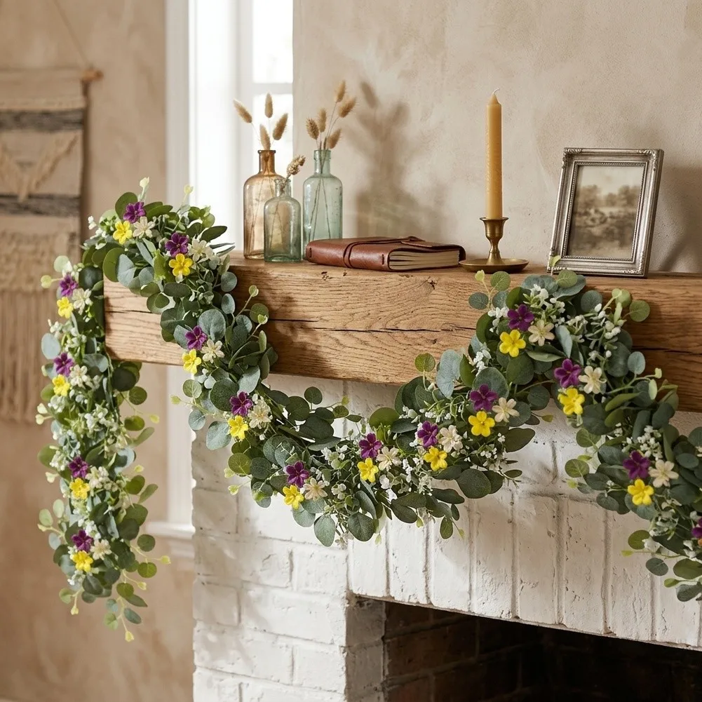 Realistic 180cm Eucalyptus Garland With Berries Lightweight PE Vine For Home Decor Wedding Arch Wall Floral Hanging Ornament