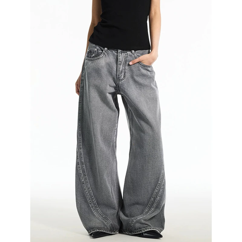 YIBASHU Women Gray Gothic Baggy Y2k Jeans American Vintage 2000s Grunge Emo Jean Pants Harajuku Oversize Denim Trousers Clothes