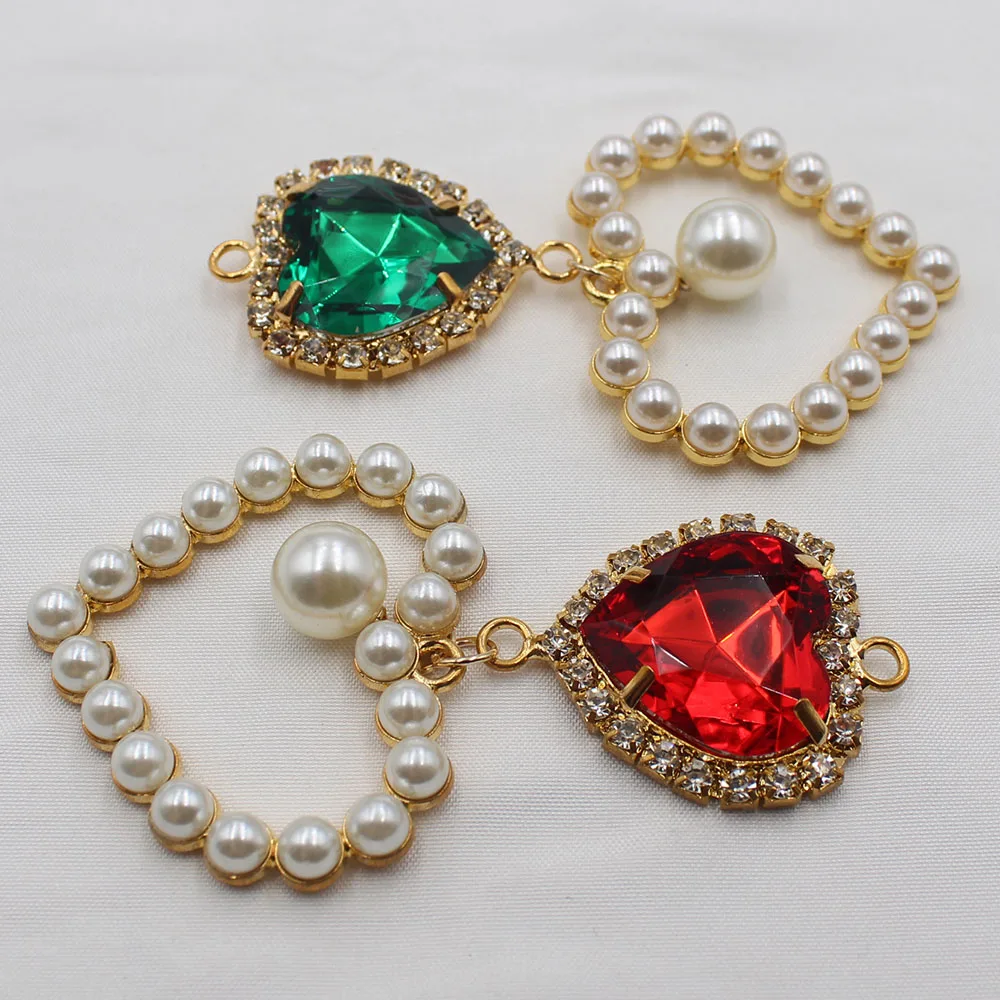 رائعة وعصرية الجوف خارج 2 قطعة/دفعة الخوخ القلب حجر الراين اللؤلؤ DIY أقراط بروش مجموعة معدنية حلوة ومتعددة الاستخدامات