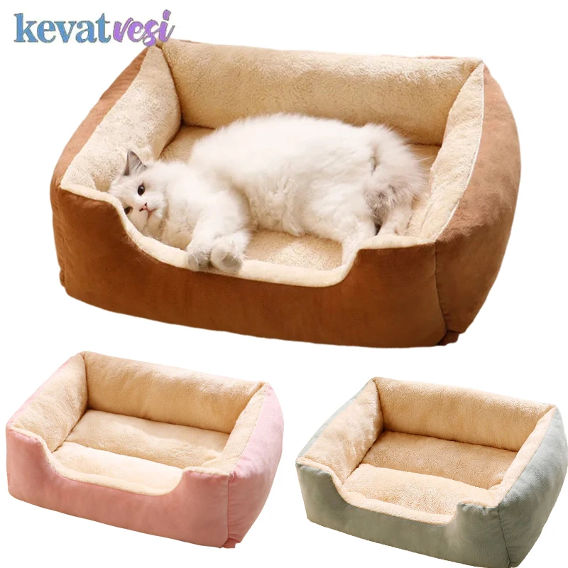 

Luxury Cat Bed Sofa Winter Warm Cat Beds Comfortable Pet Sleeping Mat Square Pet Nest for Cats Puppies Cozy Cat House