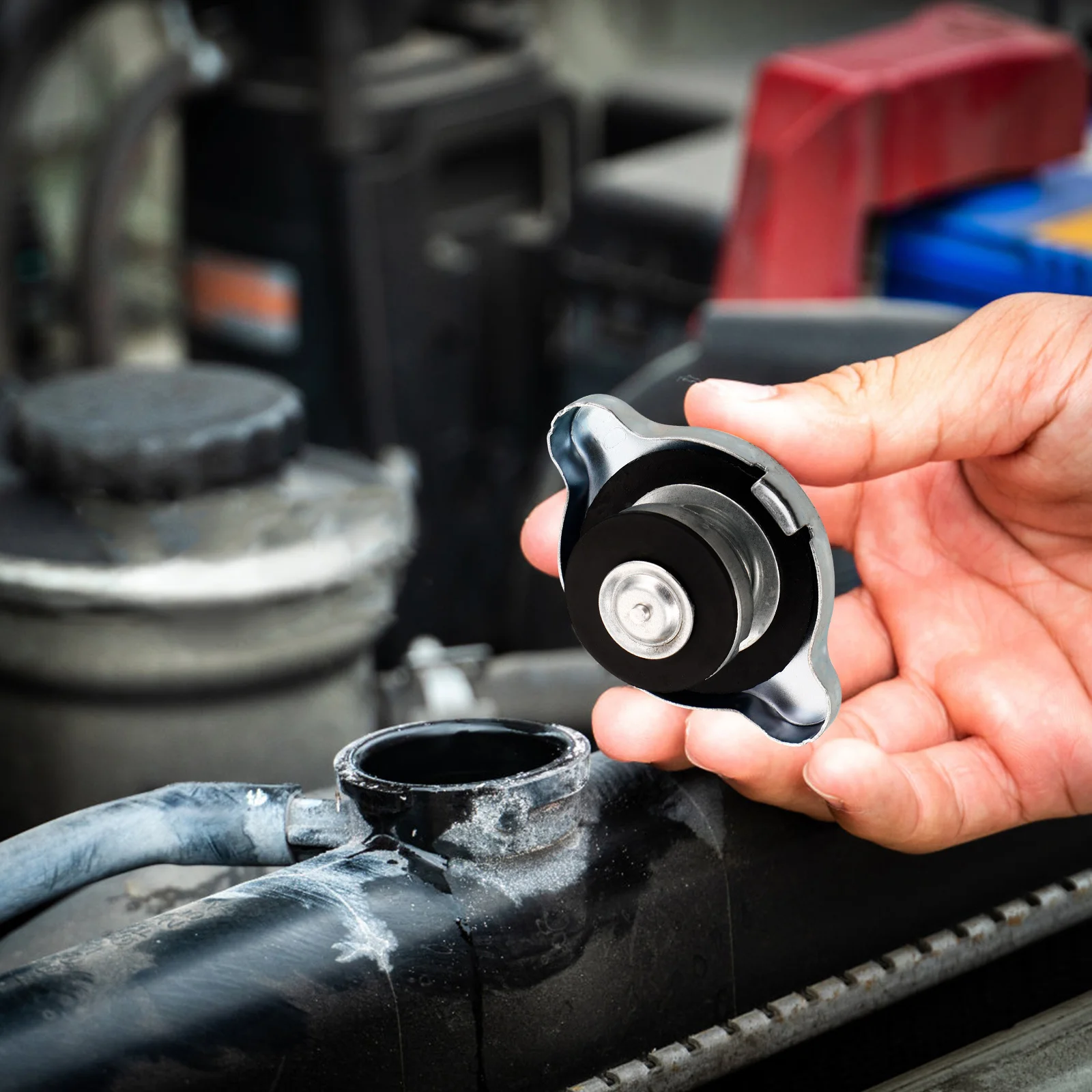 

Water Tank Cap Iron Radiator Cover Coolant Reservoir Lid Engine Temperature Reduction Durable Vehicle Part Accessory