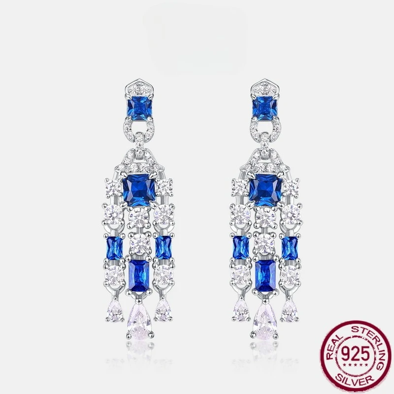 

New S925 pure silver European and American retro high carbon diamond earrings long style versatile wedding jewelry