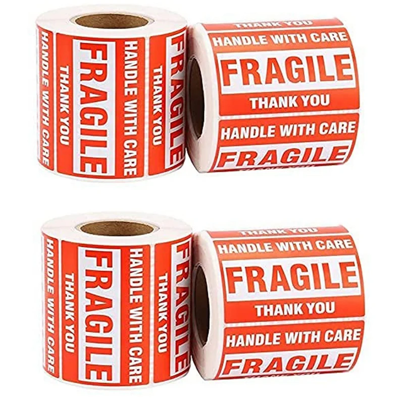 Fragile Stickers 2 X 3 Inch Fragile - Handle With Care - Thank You Warning Packing Labels (500 Labels / Roll)