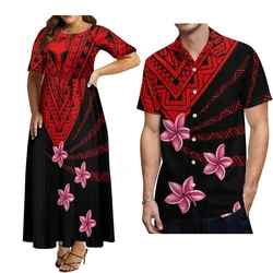 Samoa Crew-Neck Casual Women'S Custom Short-Sleeved Dress Polynesian Maxi Skirt And Hawaiian Beach Party Men'S Shirt