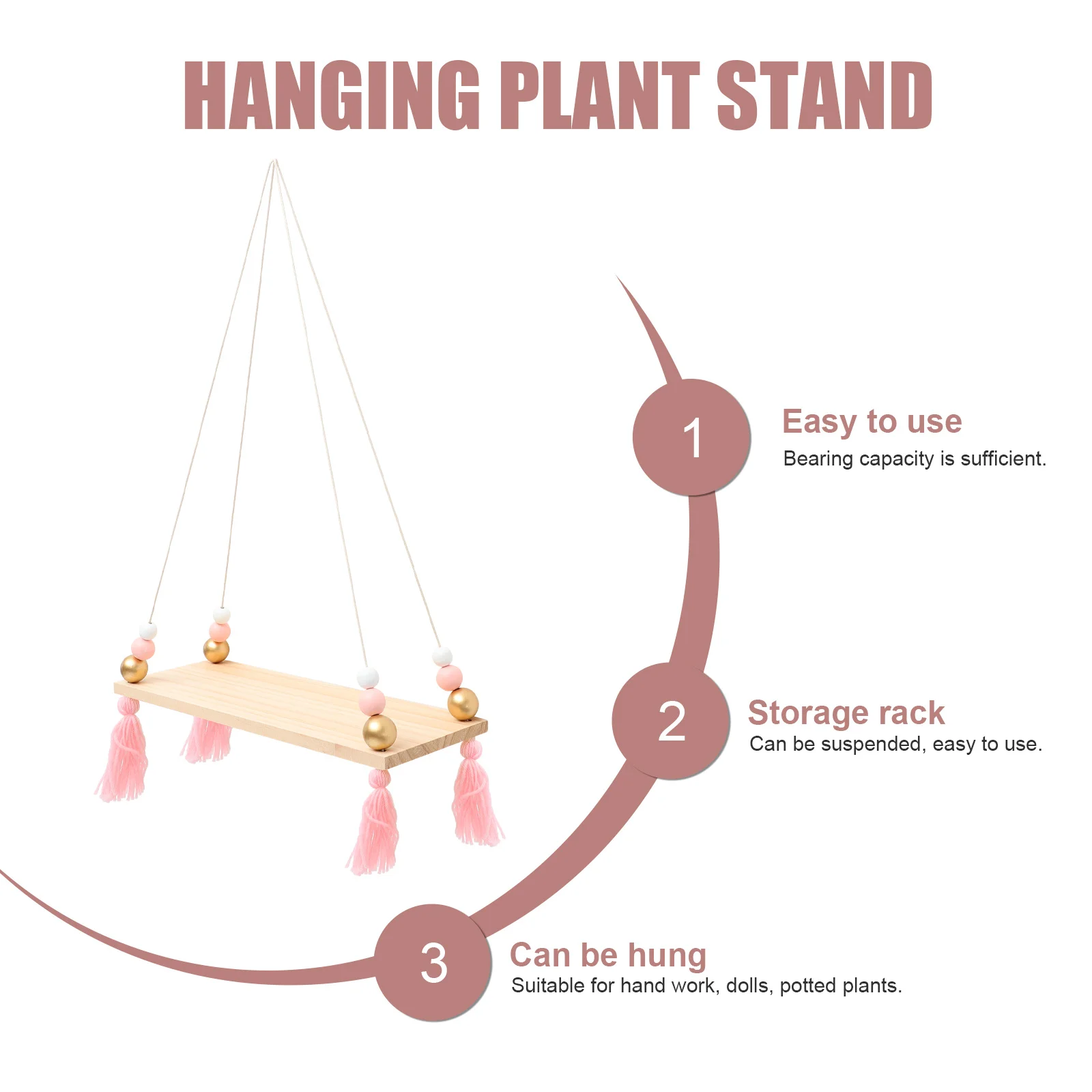 

Simple Wall Hanging Shelf with Wooden Beads and Tassels Creative Storage Rack for Flowerpot Books Sundries Home Bedroom Balcony