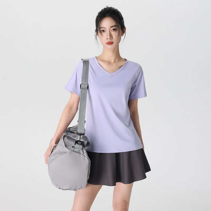 

V-neck Short Sleeve T-shirt Women Sunscreen Sports Spring and Summer Cool Feeling Quick Dry Loose Breathable Thin Tops Gym Sport