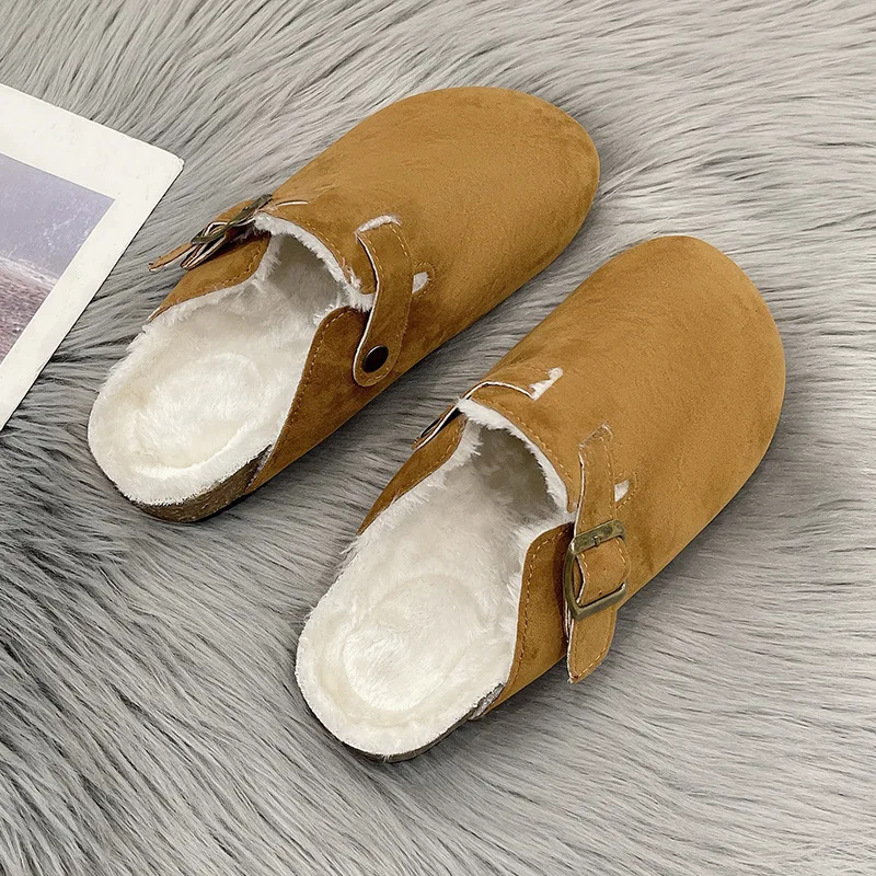 Comwarm Plüschfutter-Hausschuhe für Damen und Herren, rutschfeste Indoor-Slides, flauschige, bequeme Outdoor-Unisex-Mules mit verstellbarer Schnalle – Detail 3