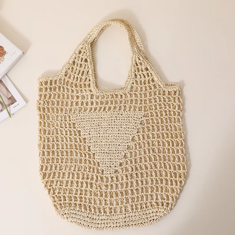 large capacity hollow straw woven bag Xiaoqing new candy color one shoulder tote woven bag portable beach bagCasual Hollow Straw