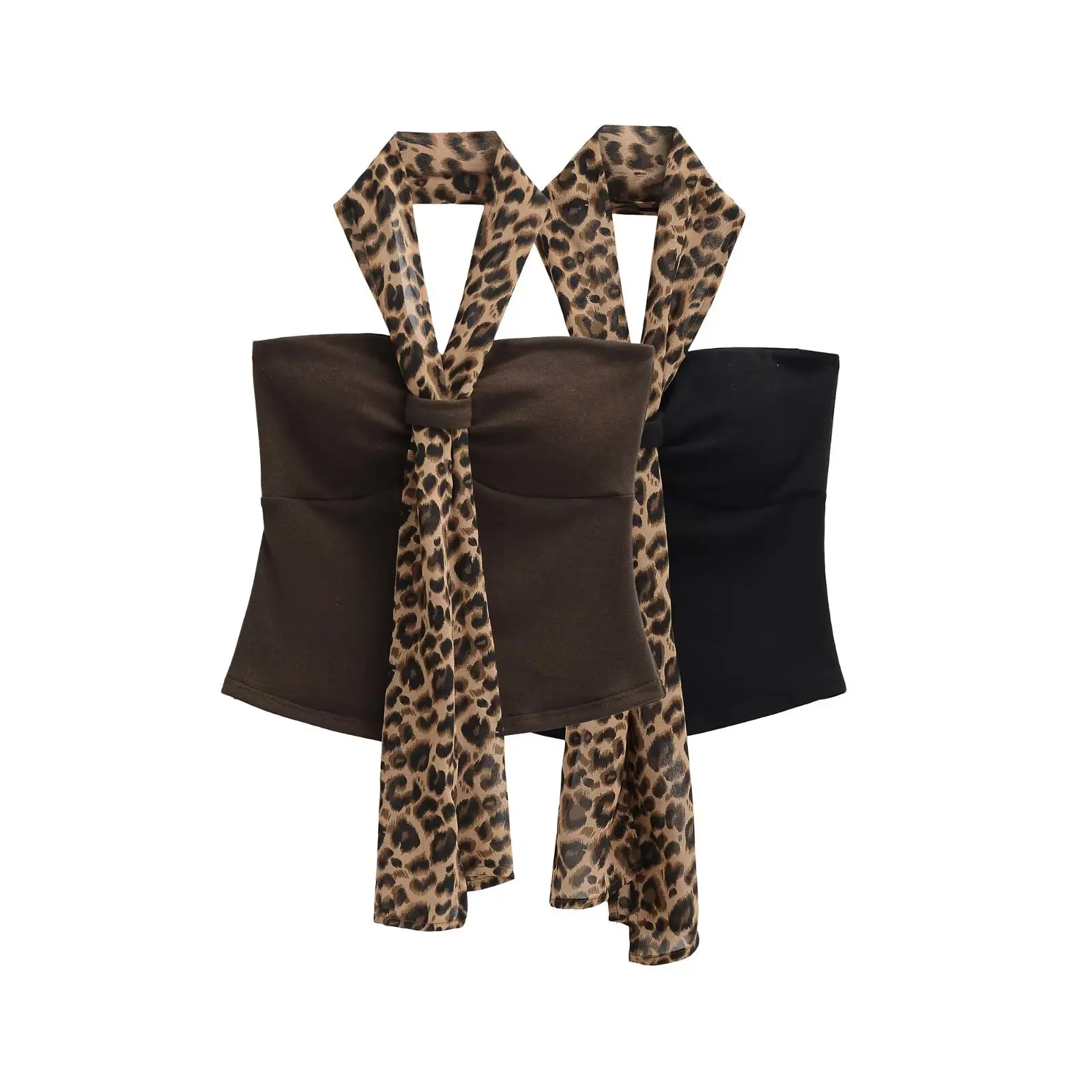 New Korean Style Top For Woman Hot Girl Pure Desire Sexy Body-Enhancing Leopard Print Ribbon Strap Chest Pad Tube Top Charm XG5O