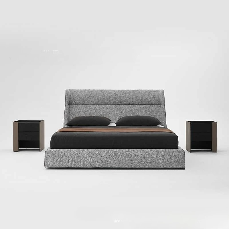 

High-end Italian minimalist style fabric bed master bedroom high backrest double bed