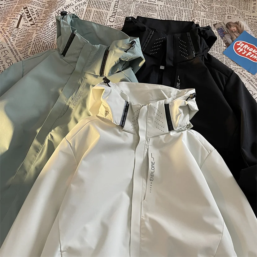 

Men's Loose Fit American Style Workwear Jacket Windproof Fleece Lined Zipper Decorated Casual Spring Autumn Outerwear