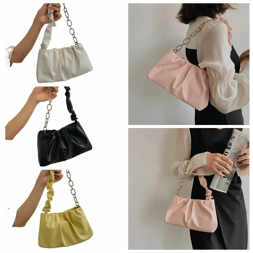 

Multifunctional Minimalist Shoulder Bag Handheld Solid Color Pleated Bag Underarm Bag Girls