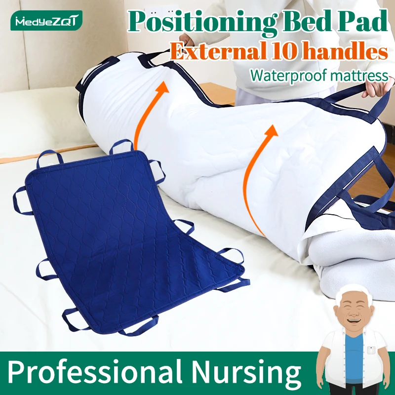 

Multipurpose Positioning Bed Pad with Reinforced Handles - Reusable & Washable Transfer Sheet for Turning, Lifting&Repositioning