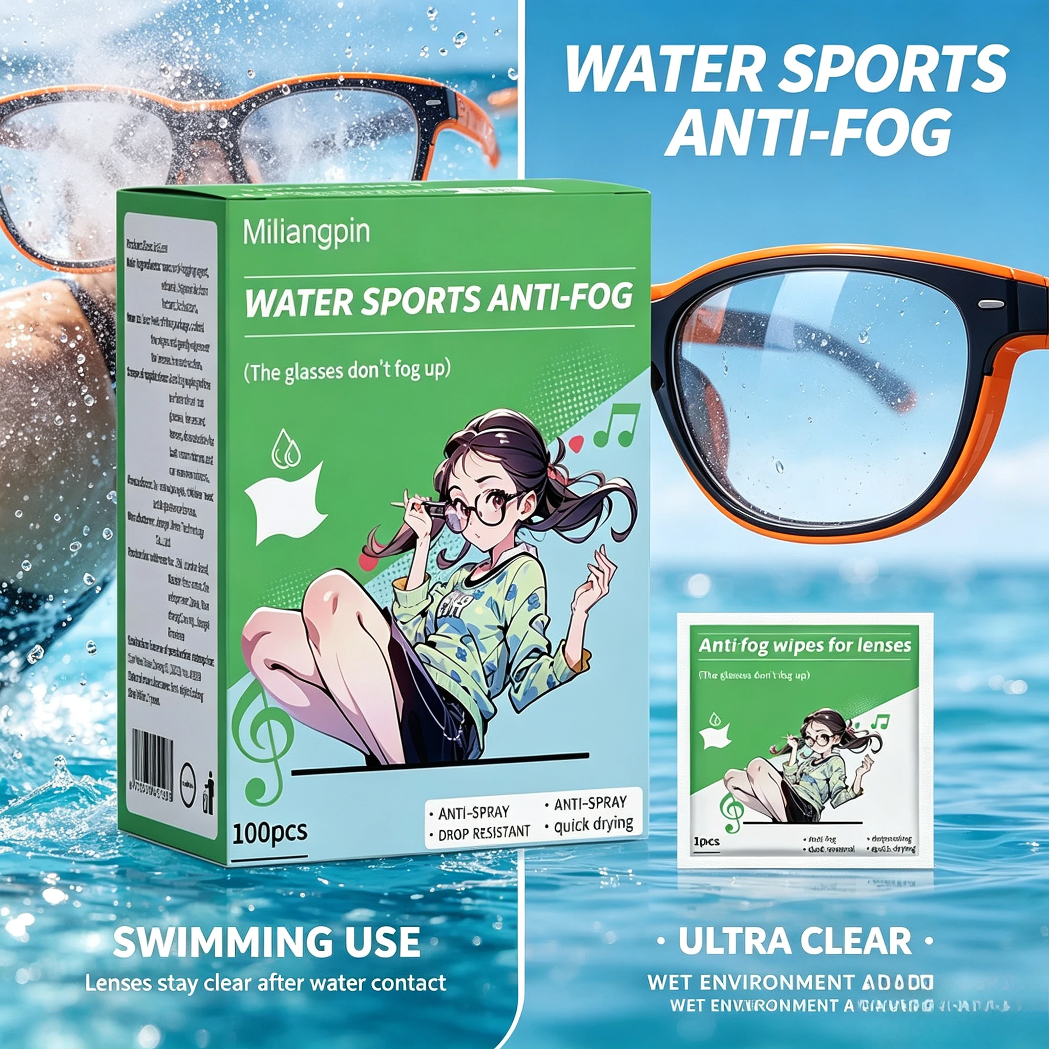 Anti-fog and anti-dust single-use glasses wipes; lens/eyeglass long-lasting clean wipes; portable and easy to carry and