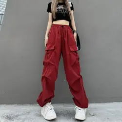 Y2K Women Streetwear Cargo Pants Korean Harajuku Casual Solid Baggy Straight Trousers Fashion Wide Leg Pockets Joggers Trousers