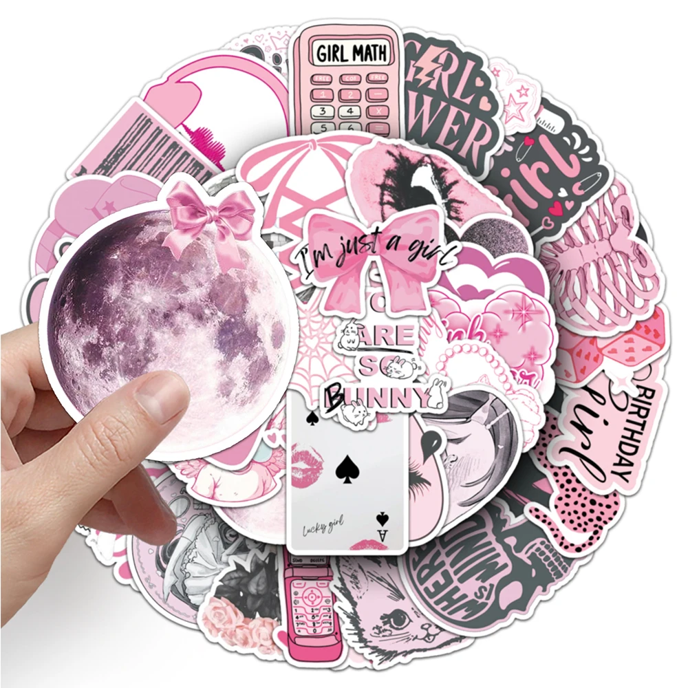 10/30/50pcs Pink Cute Aesthetic Girl Cartoon Stickers INS Decals Decoration DIY Luggage Motorcycle Guitar Waterproof Sticker Toy - Image 4
