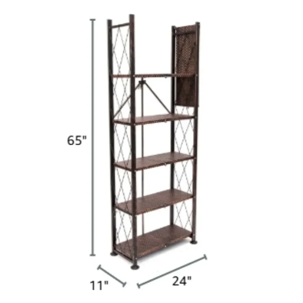 6 Tier  6 Storage Shelves for Decor Classic Stamped Steel Bookcase Shelf Organizer Rack , Vinyl Records, and Books, Bronze