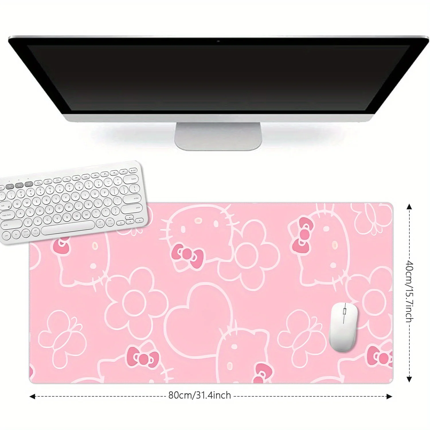 แผ่นรองเมาส์ลายซานริโอ้ เฮลโล คิตตี้ 1 ชิ้น, แผ่นรองคีย์บอร์ด, แผ่นรองโต๊ะแบบยาว, แผ่นรองเมาส์ยาว, ด้านล่างยางกันลื่น, เหมาะสำหรับ