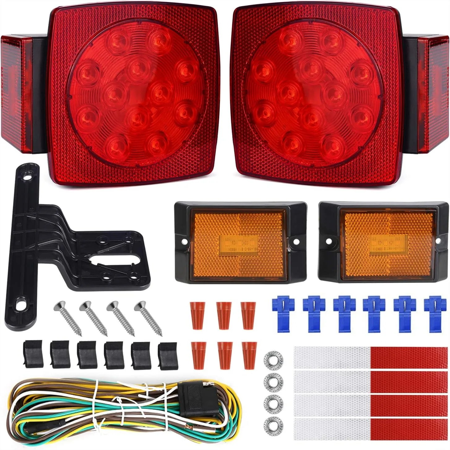 

LED Submersible Boat Trailer Tail Light Kit with Wiring Harness, Stop Turn Tail Lights and Running Lights for Trailers