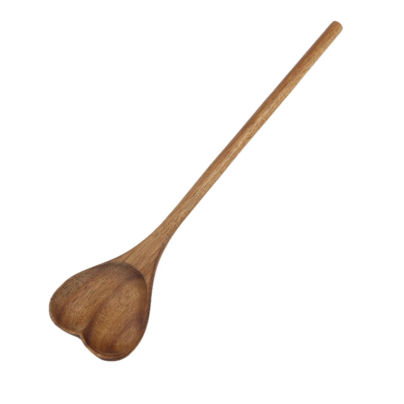 Wooden Spoon Long Handle Anti-scalding Soup Spoon Anti-Crack Heart-shaped Dessert Spoon Heat Resistance Coffee Scoop for Kitchen