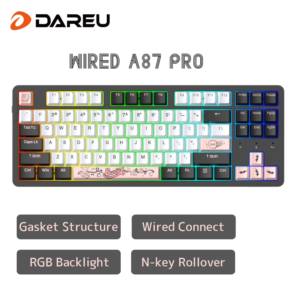 

DAREU Wired A87 PRO Mechanical Gaming Keyboard N-key Rollover PBT Keycaps Keyboards RGB Backlight Hotswap Gasket KB for PC Gamer