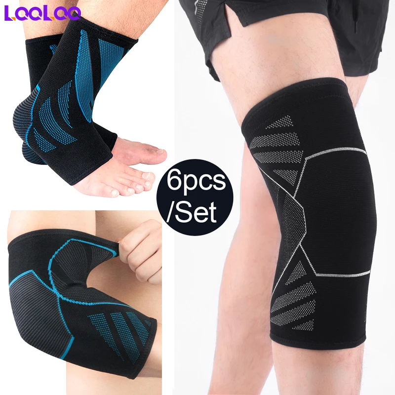 

6pcs/Set Knee Sleeves/Elbow Sleeves/Ankle Brace Protective Gear Set, Perfect for Sports Fitness Exercise Workout Basketball