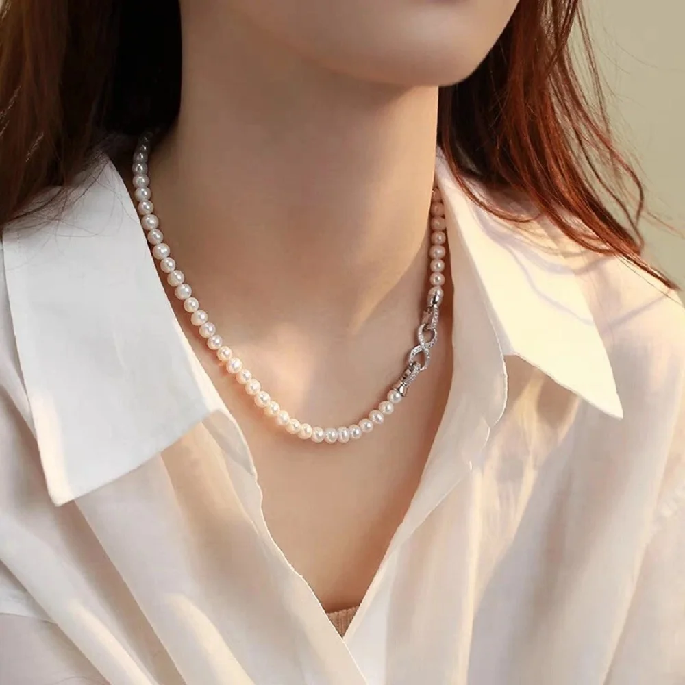 

Natural Pearl Necklace Akoya AAA6-7 mm Round Pearl Necklace 18 inch* * * 925s