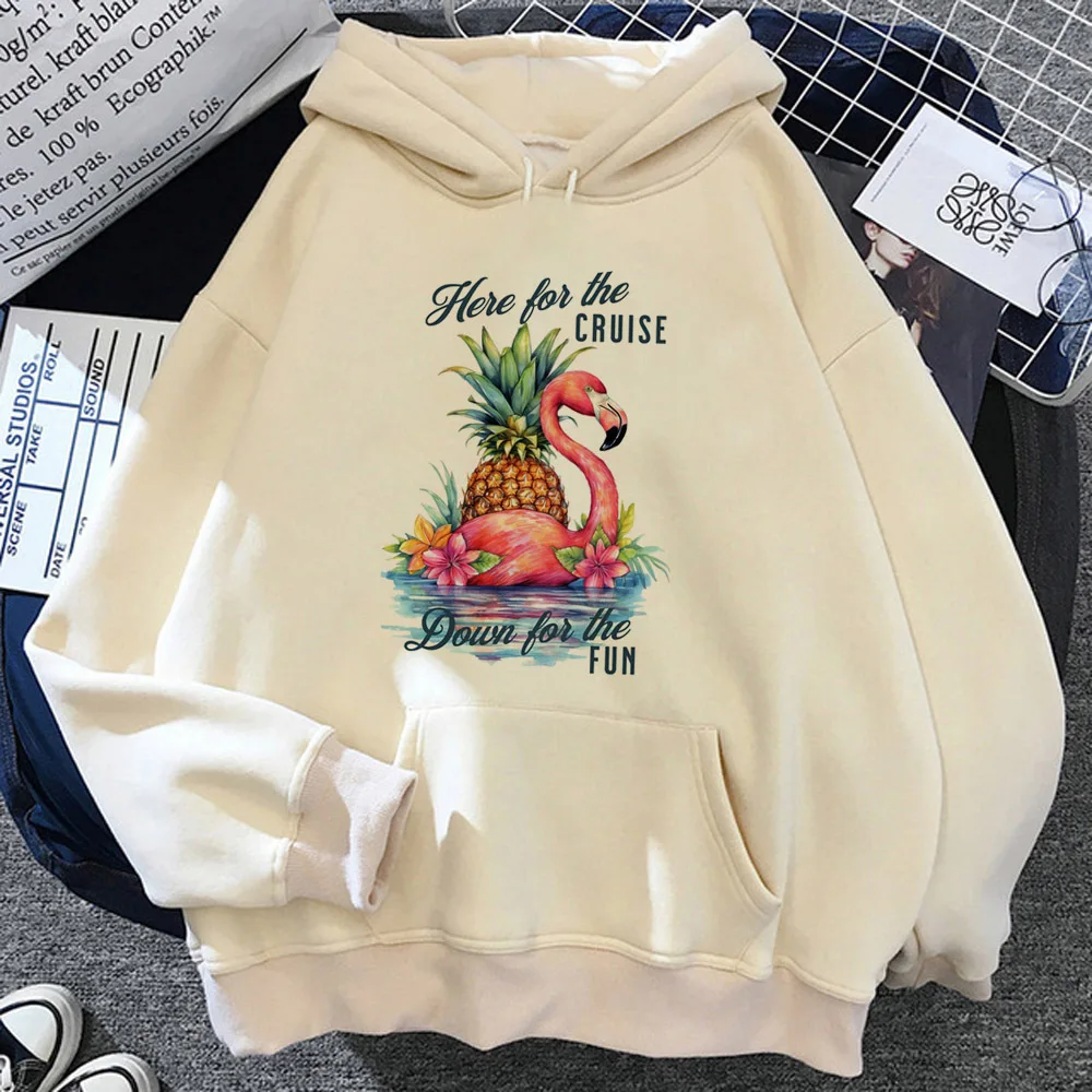 

Flamingo hoodie pattern modern style trendy comic kawaii soft fabric women tracksuits funny youthful athleisure comic