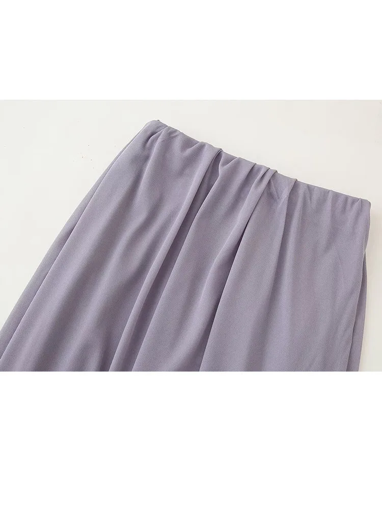 HH verano mujer nueva moda sin mangas sólido pliegue decoración asimetría espalda descubierta Top corto + Casual falda de tul de cintura media traje