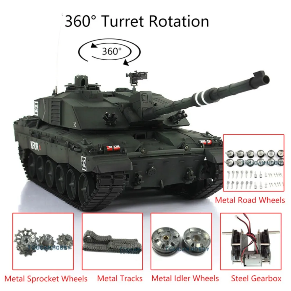 Heng Long RC Tank 1/16 أخضر داكن 7.0 Challenger II خزان التحكم عن بعد 3908 360 ° برج المعدن المسار نموذج اللعب الهدايا TH17751 #4