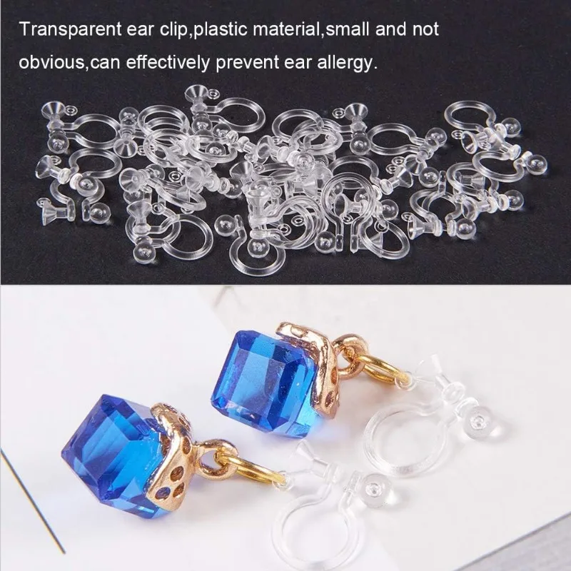 30 Pcs Clear Plastic Clip-on Earring Converter Component Fit 5mm Rhinestone 11x10x3.5mm for Non-Pierced Ears