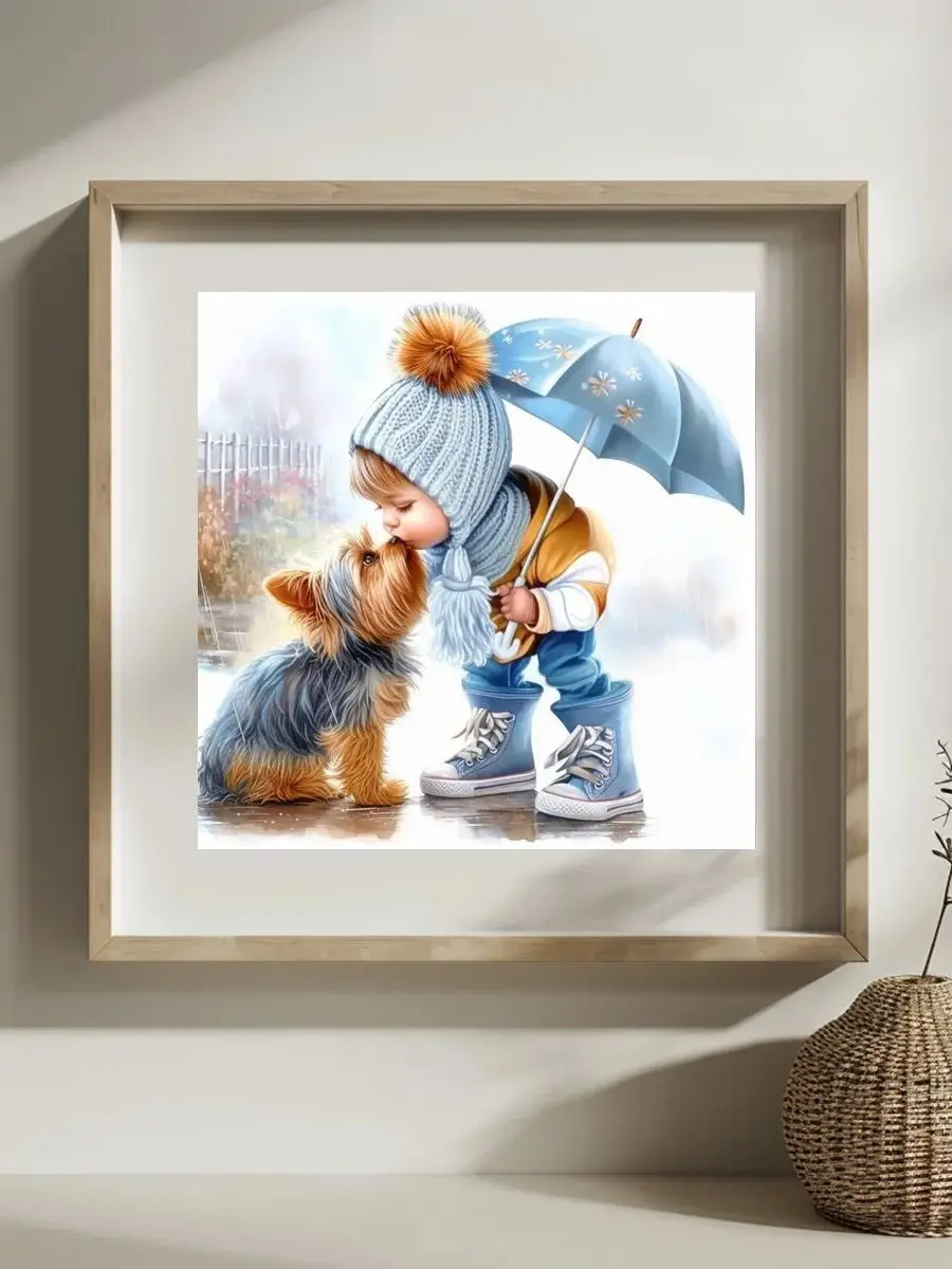 Mädchen und Hund 30X30CM/11,8 Zoll Kreuzstich-Set DIY 11CT/14CT Stickerei als Geschenk Hobby zum Aufhängen – Detail 1