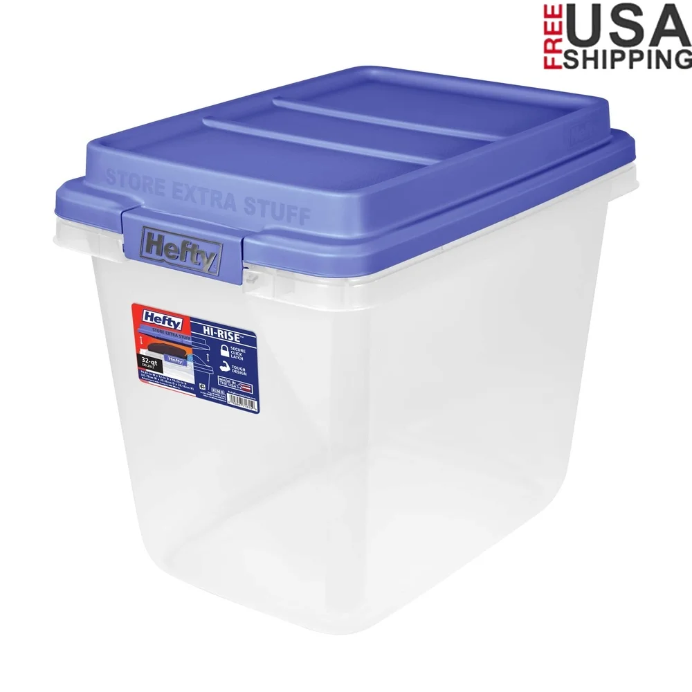 

32-литровый прозрачный контейнер для хранения, штабелируемый контейнер с безопасными защелками, органайзер для домашнего гаража, чердака, льняного шкафа