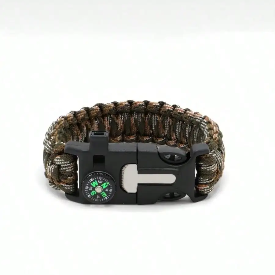 

Survival Bracelet 5-In-1 Emergency Gear With Fire Starter Compass High-Pitch Whistle For Outdoor Adventures