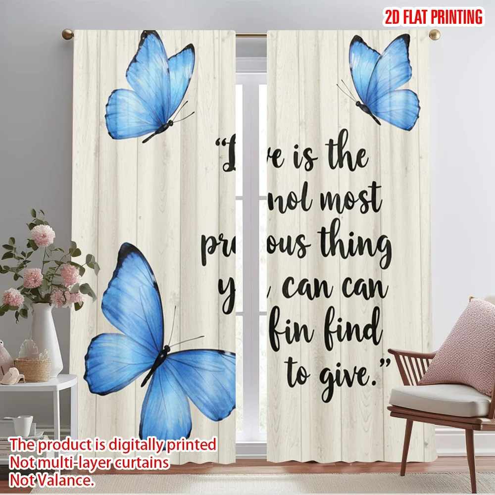 

2pcs 2D flat printing Curtain Blue Butterfly Love Give Fabric Without Electricity Family Party Use for All Occasions
