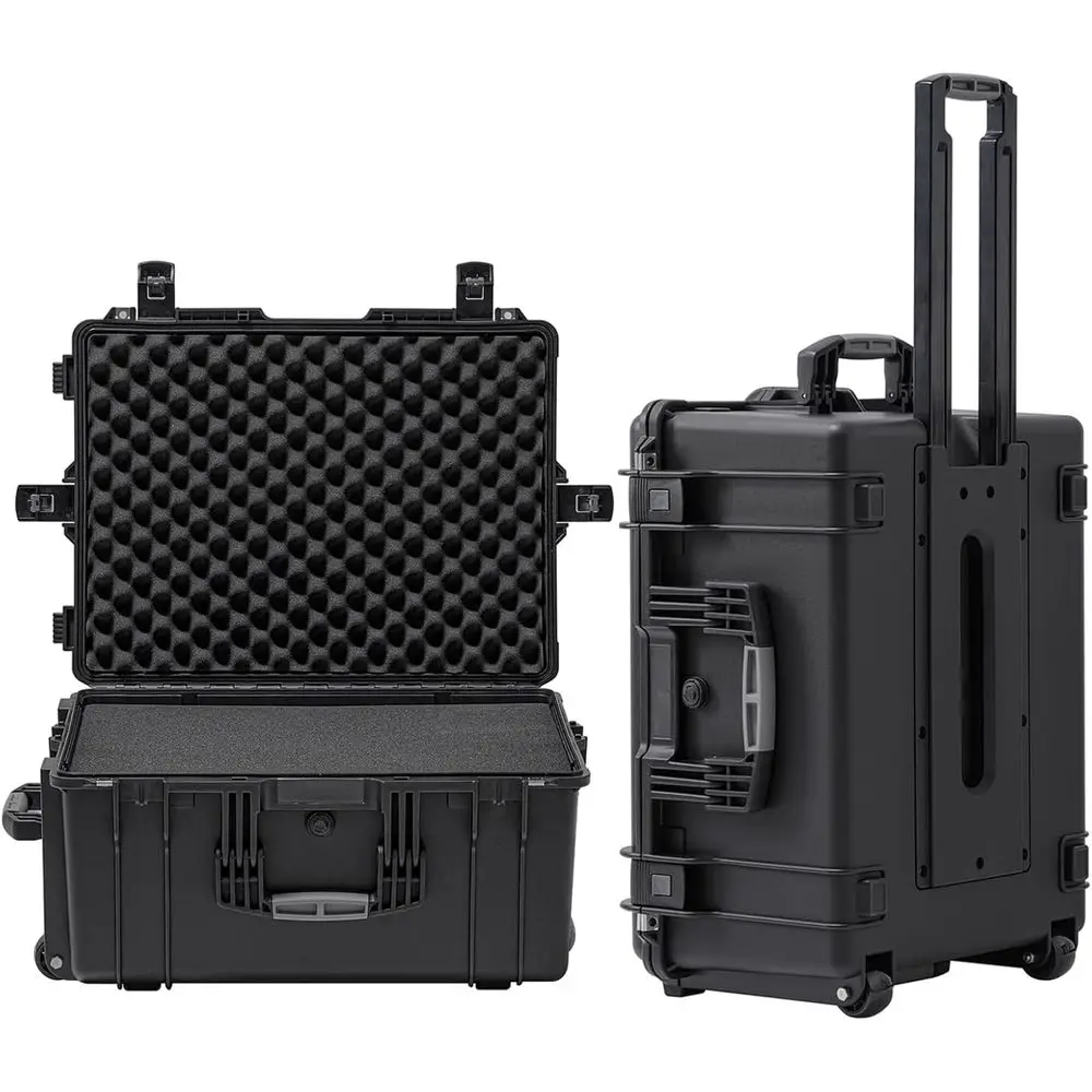 

Portable Rolling Hard Case with Wheels, 4 Handles, Shockproof & Waterproof, TSA Friendly, 26x20x13, Ideal for Cameras, Drones, a