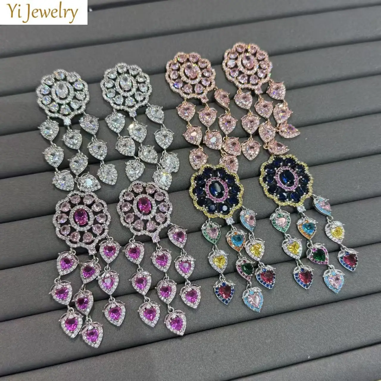 classy earrings for women wedding dinner party luxury jewelry zirconia pink fushia white multicolor water drop dangling earrings