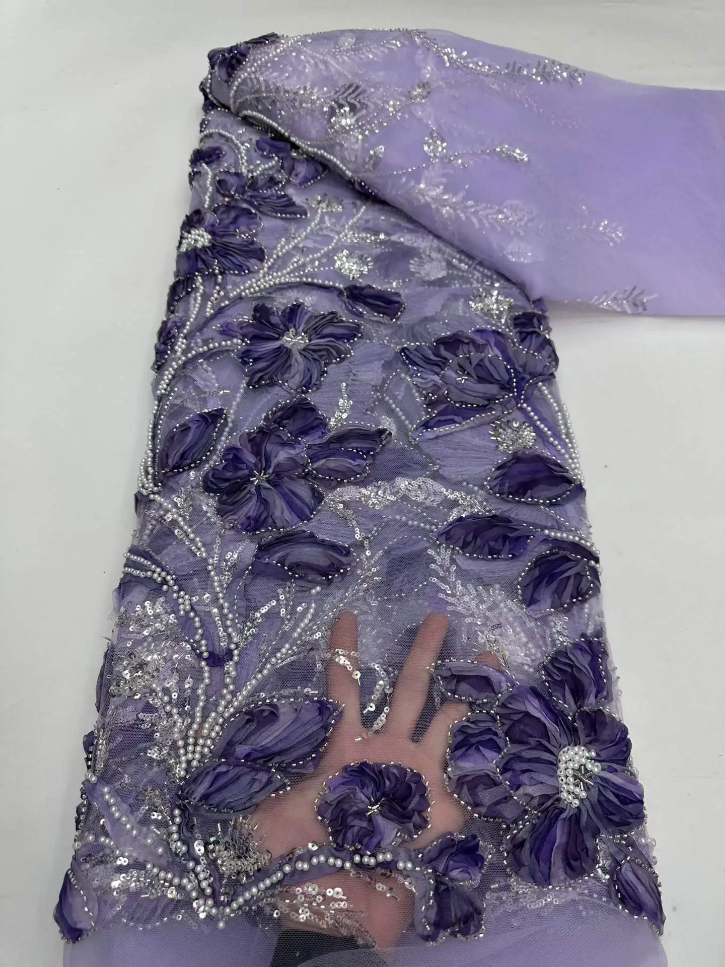 قماش دانتيل خرز أفريقي 5 ياردات 2026 ترتر عالي الجودة مواد الزفاف النيجيري أقمشة العريس الفاخرة لخياطة الفساتين #1