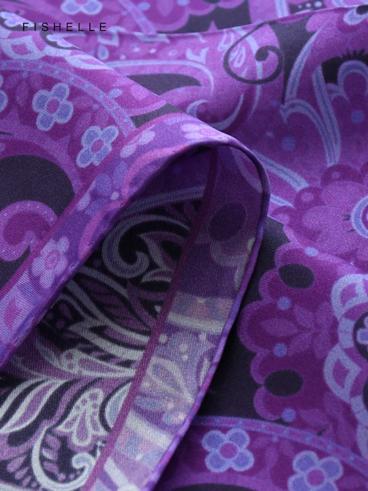 Purple Vintage Flower Printed Natural Silk Twill Small Square Scarf Women\'s Spring Autumn Real Silk Scarves Men\'s Paisley Hijab